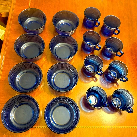 Vintage Forte Crisa Cobalt Blue Bowls and Glasses - Picture 1 of 10